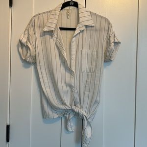 Tie-front striped shirt